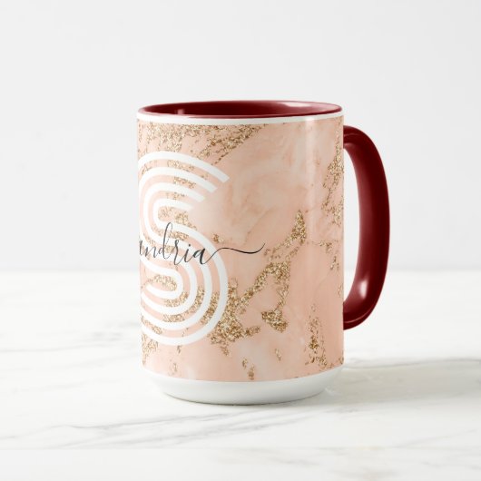 Rose Gold Glitzer Marmor, Skriptname für Monogramm Tasse (VorderseiteRechts)