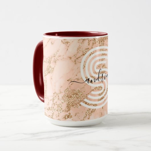 Rose Gold Glitzer Marmor, Skriptname für Monogramm Tasse (Vorderseite Links)
