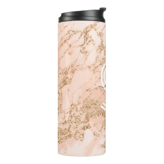 Rose Gold Glitzer Marmor, Skriptname für Monogramm Thermosbecher (Nach links gedreht)