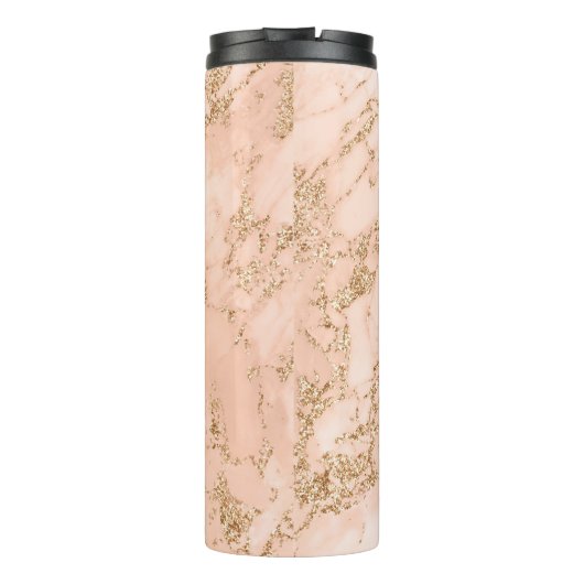 Rose Gold Glitzer Marmor, Skriptname für Monogramm Thermosbecher (Rückseite)