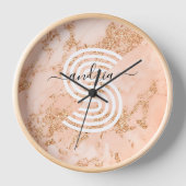 Rose Gold Glitzer Marmor, Skriptname für Monogramm Uhr (Vorderseite)