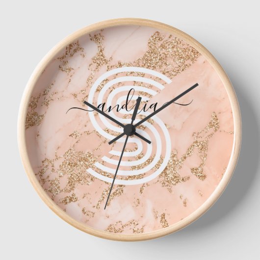 Rose Gold Glitzer Marmor, Skriptname für Monogramm Uhr (Vorderseite)