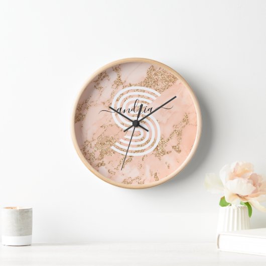 Rose Gold Glitzer Marmor, Skriptname für Monogramm Uhr (Zuhause)