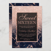 Rose Gold Glitzer Marmor Wasserfarbe Süß 16 Einladung (Vorne/Hinten)