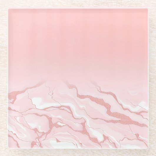 Rose Gold Glitzer Marmorglas Untersetzer (Vorderseite)