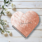 Rose Gold Glitzer Marmormonogramm Herz Notizblock