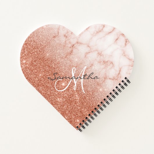 Rose Gold Glitzer Marmormonogramm Herz Notizblock (Rückseite)