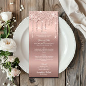 Rose Gold Glitzer Metallic 4x9" Hochzeitsmenü Menükarte