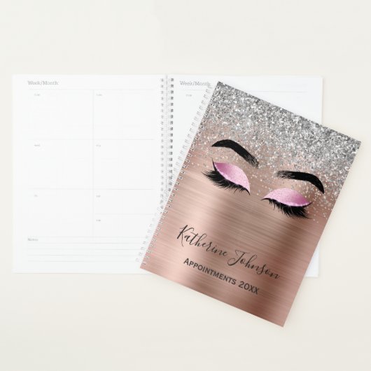 Rose Gold Glitzer Metallic Beauty Salon Lashes  Planer (Anzeige)