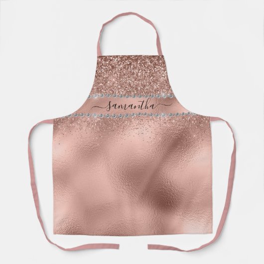 Rose Gold Glitzer Metallic Diamant Bling Monogramm Schürze (Vorderseite)