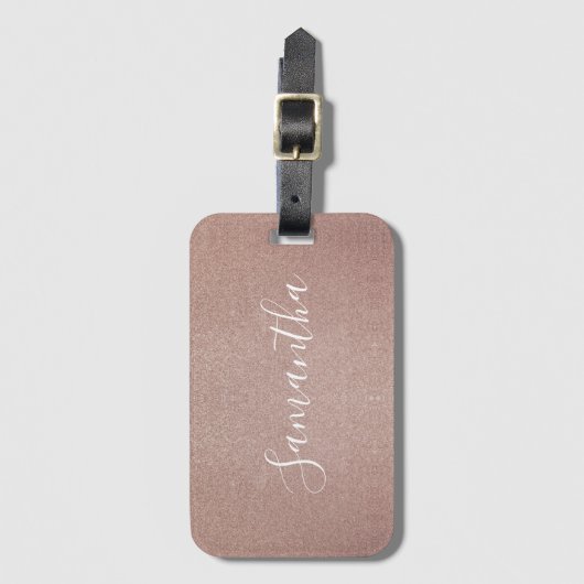 Rose Gold Glitzer Metallic Hübsch Girly Funkelnd Gepäckanhänger (Vorderseite Vertikal)