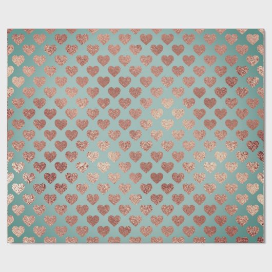 Rose Gold Glitzer Metallic Mint Blue Hearts Geschenkpapier (Flach)