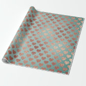 Rose Gold Glitzer Metallic Mint Blue Hearts Geschenkpapier (Ungerollt)