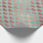 Rose Gold Glitzer Metallic Mint Blue Hearts Geschenkpapier (Ecke)
