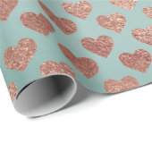 Rose Gold Glitzer Metallic Mint Blue Hearts Geschenkpapier (Rolleneckpunkt)