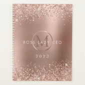 Rose Gold Glitzer Metallic Monogram 2023 Boss Lady Planer (Vorderseite)