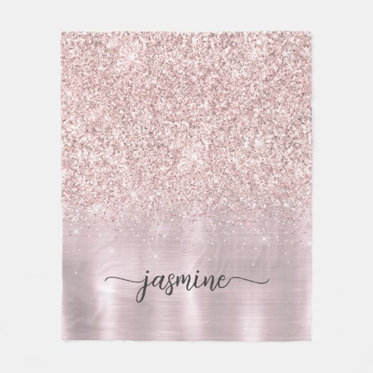 Rose Gold Glitzer Metallic Monogram Name Script Fleecedecke (Vorderseite)