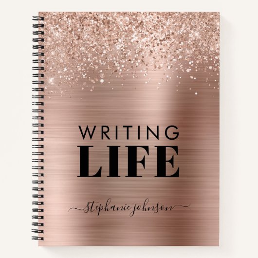 Rose Gold Glitzer Metallic Personalisiert Writer Notizblock (Vorderseite)