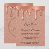 Rose Gold Glitzer & Metallic Tropfen Paare Dusche Einladung (Vorne/Hinten)