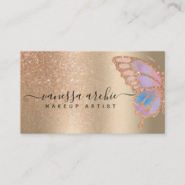 Rose Gold Glitzer Metallische Foil Rainbow Butterf Visitenkarte