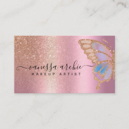 Rose Gold Glitzer Metallische Foil Rainbow Butterf Visitenkarte