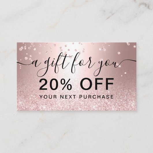 Rose Gold Glitzer Metallische Funkelkonfetti Gesch Rabattkarte (Vorderseite)