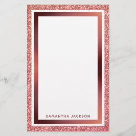 Rose Gold Glitzer Metallische Rosa Rahmen mit Name Briefpapier