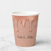 Rose Gold Glitzer & Metallische Tropfen Hochzeit Pappbecher (Vorderseite)