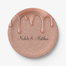 Rose Gold Glitzer & Metallische Tropfen Hochzeit Pappteller