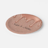 Rose Gold Glitzer & Metallische Tropfen Hochzeit Pappteller (Schrägansicht)