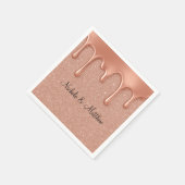 Rose Gold Glitzer & Metallische Tropfen Hochzeit Serviette (Ecke)