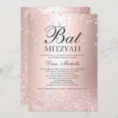 Rose Gold Glitzer metallischer Funken Bat Mitzvah Einladung (Vorne/Hinten)