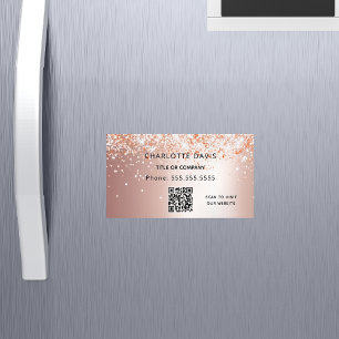 Rose Gold Glitzer Metallischer QR-Code Magnetische Visitenkarte