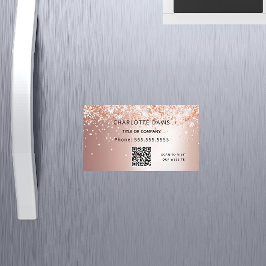 Rose Gold Glitzer Metallischer QR-Code Magnetische Visitenkarte
