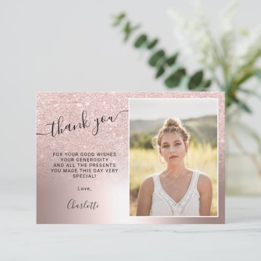 Rose Gold Glitzer Metallisches ombre 3 Fotos Sweet Dankeskarte (Stehend Vorderseite)