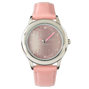 Rose Gold Glitzer mit benutzerdefiniertem Text Armbanduhr