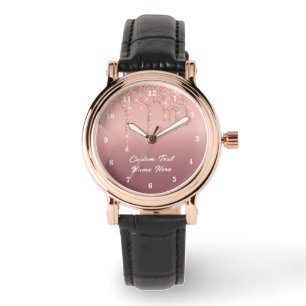 Rose Gold Glitzer mit benutzerdefinierten Textname Armbanduhr