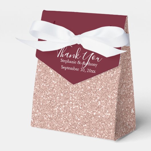 Rose Gold Glitzer mit Burgund Wedding Vielen Dank Geschenkschachtel (Vorderseite)
