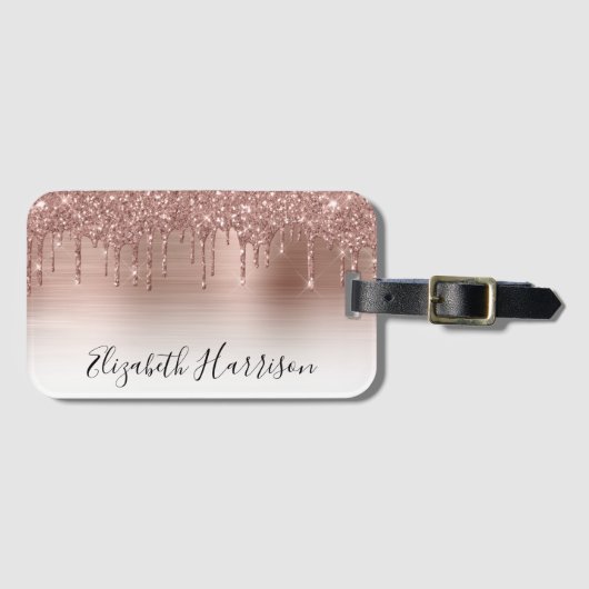 Rose Gold Glitzer Mit Monogramm Gepäckanhänger (Vorderseite (Horizontal))