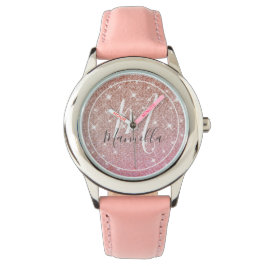 Rose Gold Glitzer Mit Monogramm Girl Pink Armbanduhr
