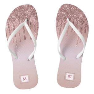Rose Gold Glitzer Mit Monogramm Girly Badesandalen