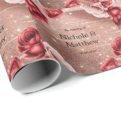 Rose Gold Glitzer mit Rote Rosen Hochzeit Geschenkpapier (Rolleneckpunkt)