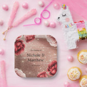 Rose Gold Glitzer mit Rote Rosen Hochzeit Pappteller (Party)