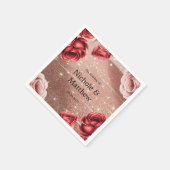 Rose Gold Glitzer mit Rote Rosen Hochzeit Serviette (Ecke)