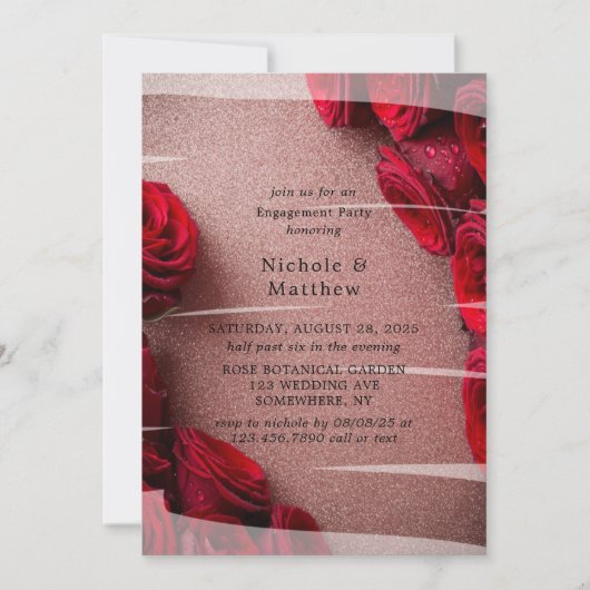 Rose Gold-Glitzer mit Rote Rosen-Partnerin Einladung (Vorderseite)