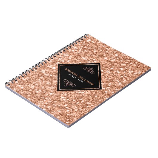 Rose Gold Glitzer mit schwarzem Akzent Notizblock (Linke Seite)