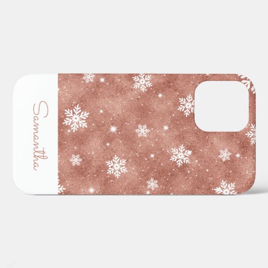 Rose Gold Glitzer mit Sternen Schneeflocken Case-Mate iPhone Hülle (Rückseite (Horizontal))