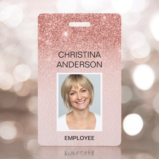 Rose Gold Glitzer Mitarbeiter - Name Foto Corporat Ausweis