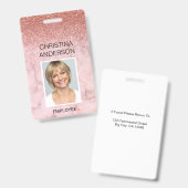 Rose Gold Glitzer Mitarbeiter Name Foto Corporate Ausweis (Vorder- & Rückseite)