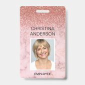 Rose Gold Glitzer Mitarbeiter Name Foto Corporate Ausweis (Vorderseite)